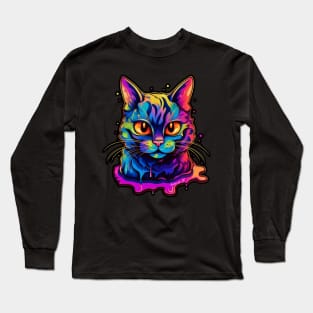 Colorful melting Cat with UV color designe #1 by Farbrausch Art 2023. Long Sleeve T-Shirt